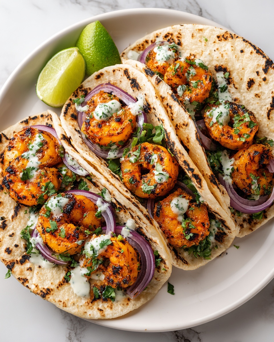 Quick Shrimp Tacos with Creamy Sauce and Fresh Veggies Recipe - Recipe Image