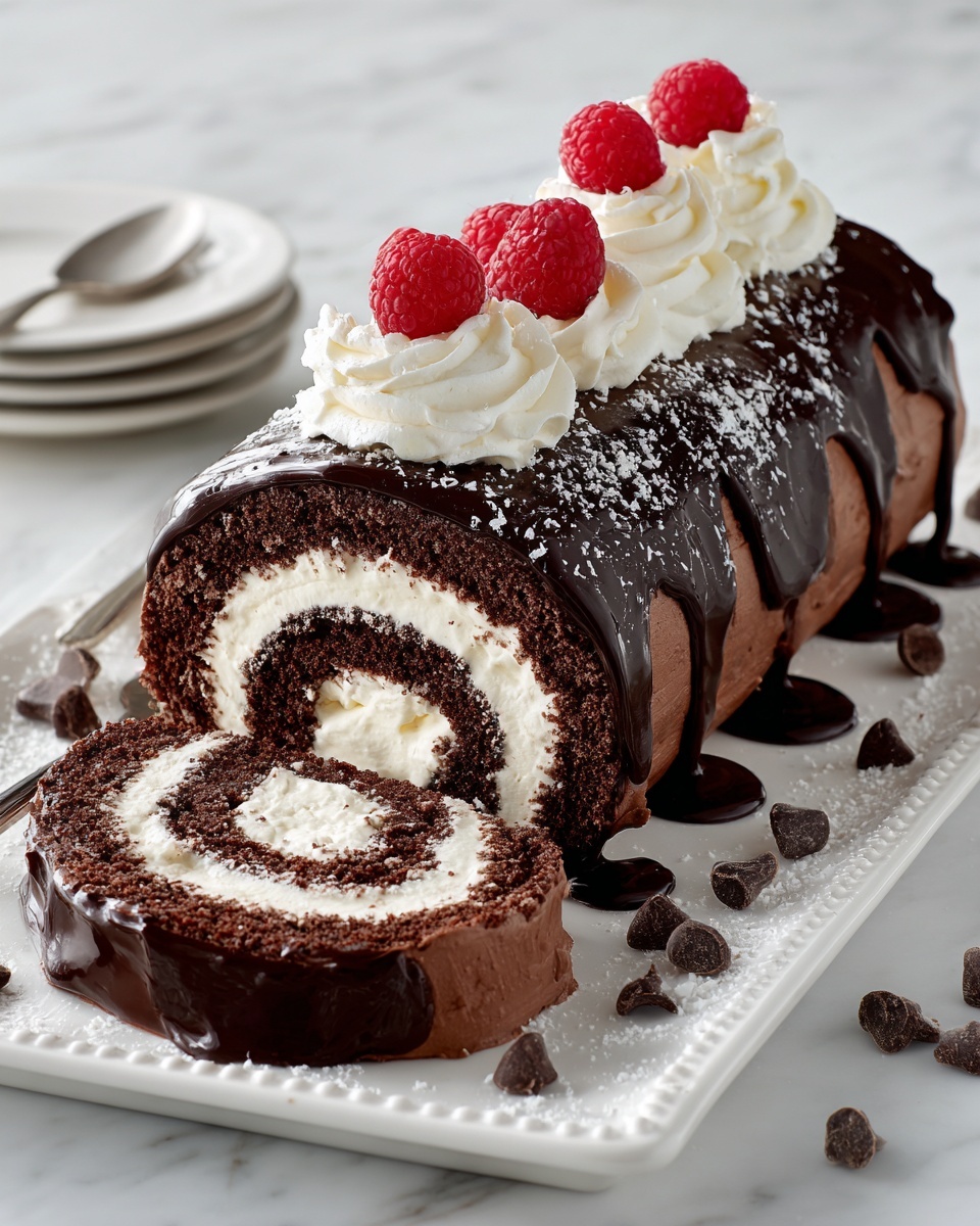 Chocolate Cake Roll with Chocolate Ganache and Whipped Cream Filling Recipe - Recipe Image