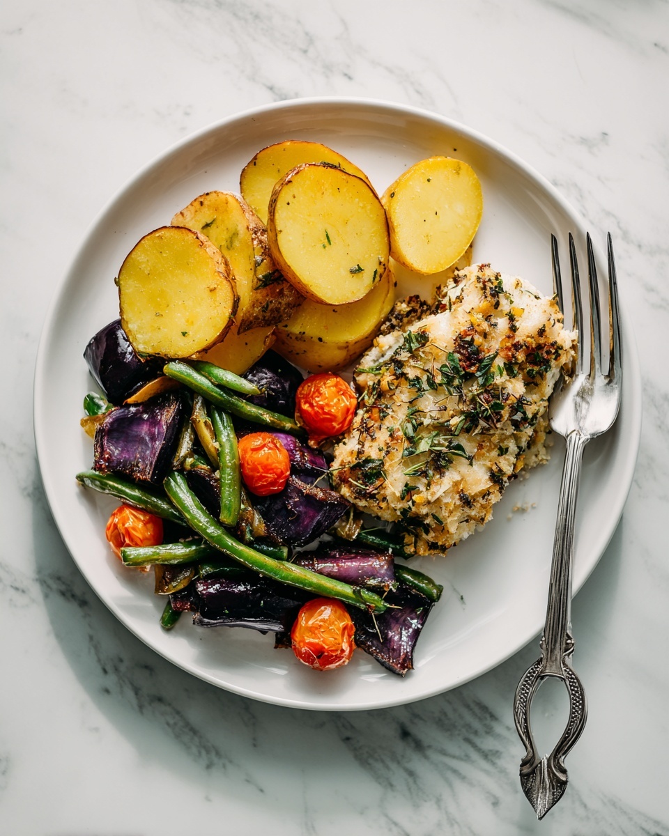 Herb-Crusted Tilapia with Roasted Vegetables Recipe - Recipe Image
