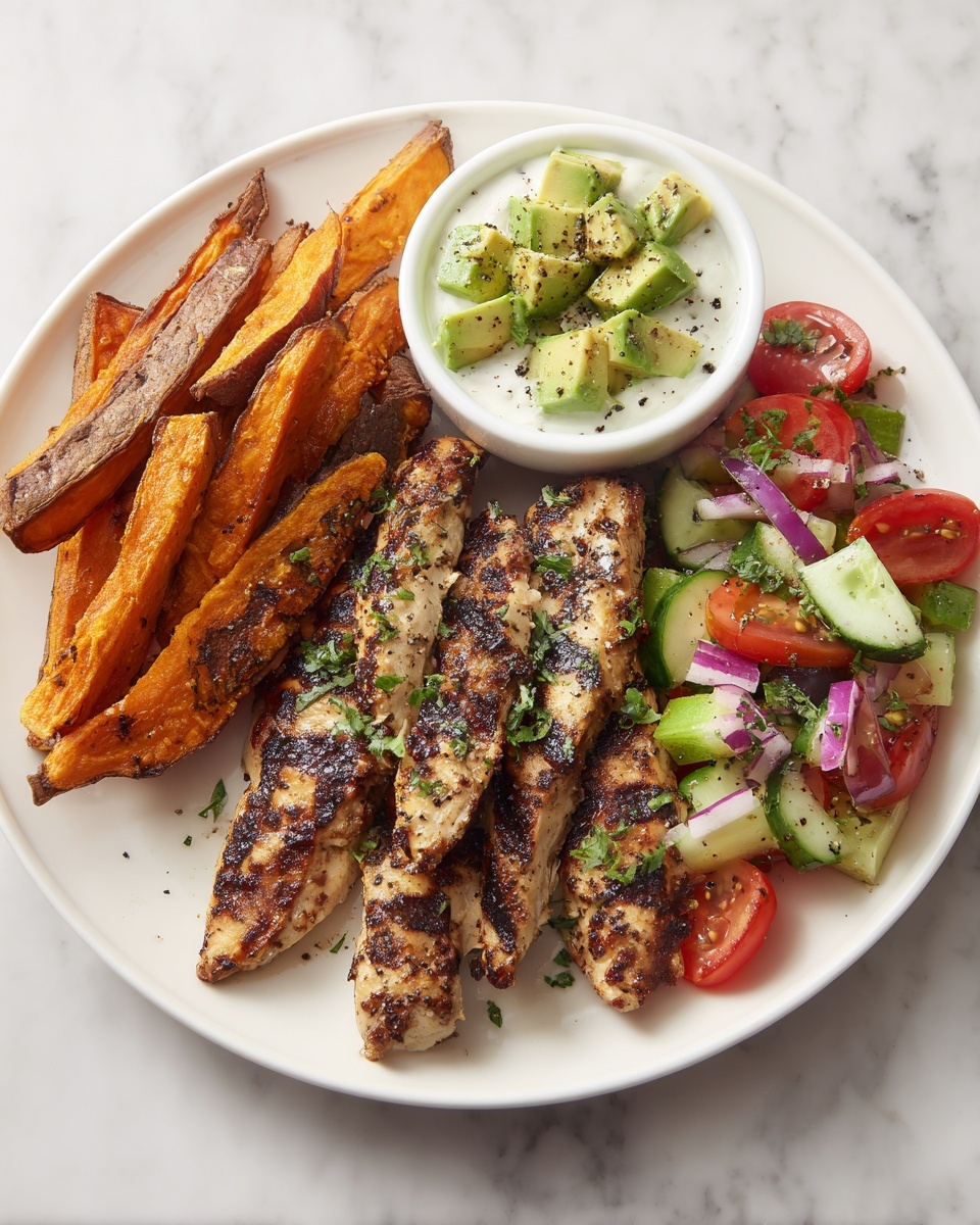 Chicken with Sweet Potato Fries & Avocado Salsa Recipe - Recipe Image