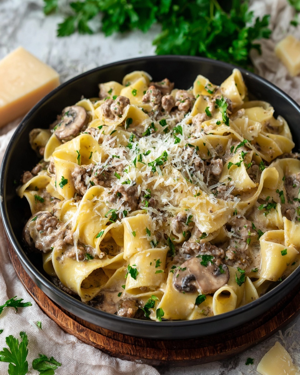Creamy Ground Beef Alfredo Pasta Recipe - Recipe Image