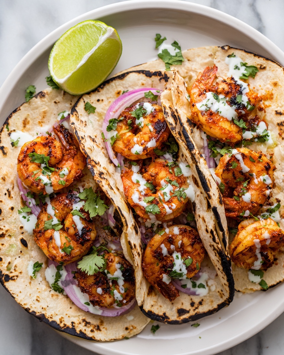 Quick Shrimp Tacos with Creamy Sauce and Fresh Veggies Recipe - Recipe Image