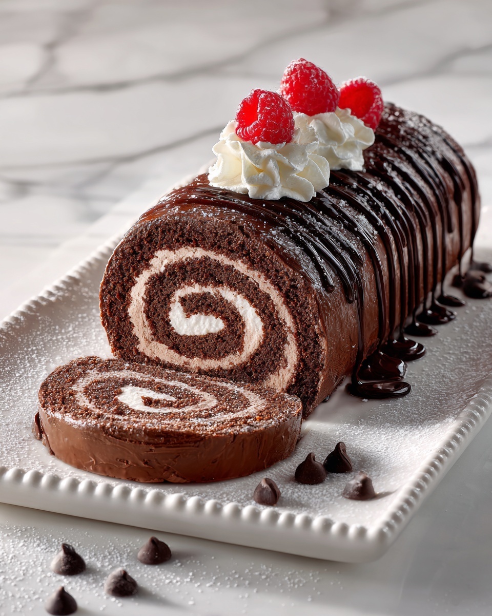 Chocolate Cake Roll with Chocolate Ganache and Whipped Cream Filling Recipe - Recipe Image