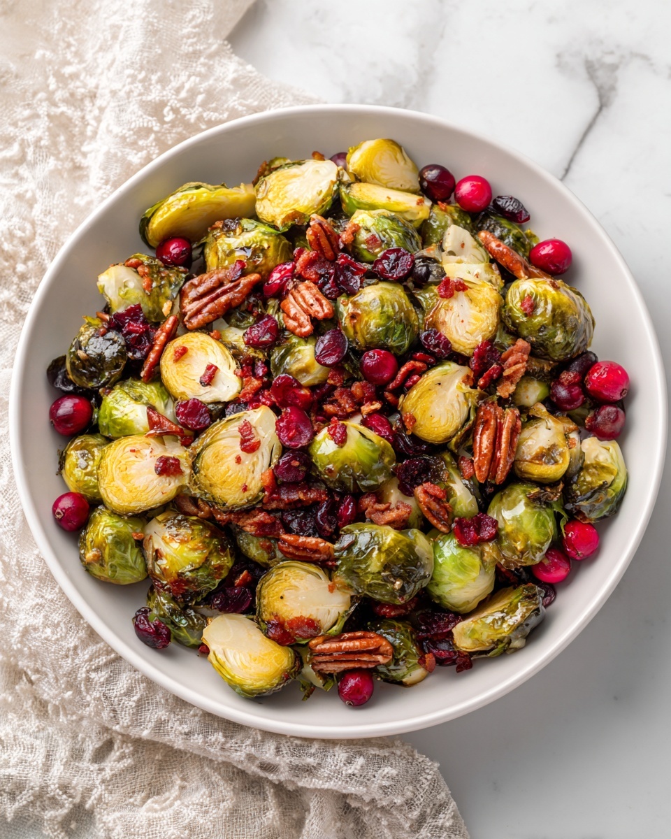 Balsamic Roasted Brussels Sprouts with Cranberries & Pecans Recipe - Recipe Image