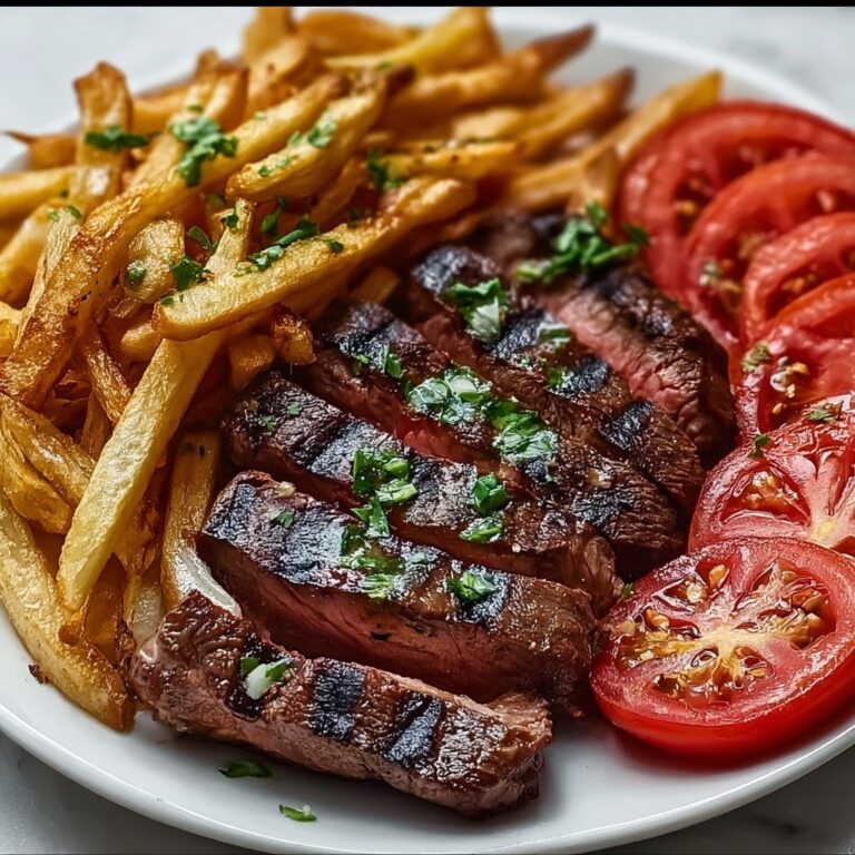 Grilled Steak with Tomato Salad and Crispy French Fries Recipe