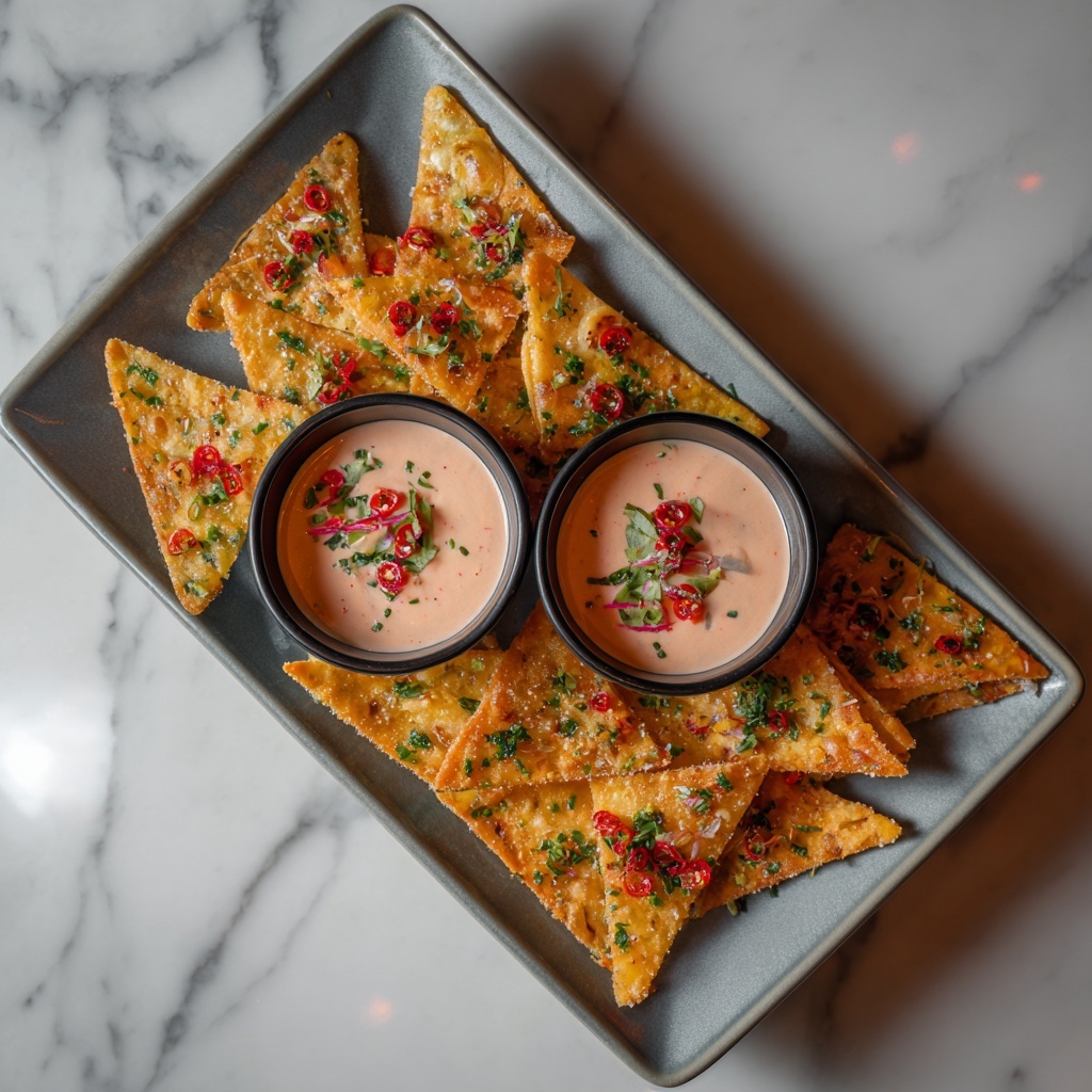 Nacho Triangles with Salsa-Ranch Dipping Sauce Recipe - Recipe Image