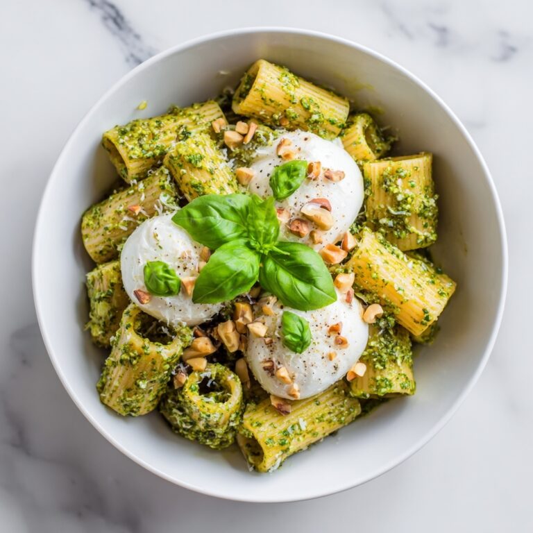 Creamy One Pot Rigatoni with Basil-Pistachio Pesto & Burrata Recipe