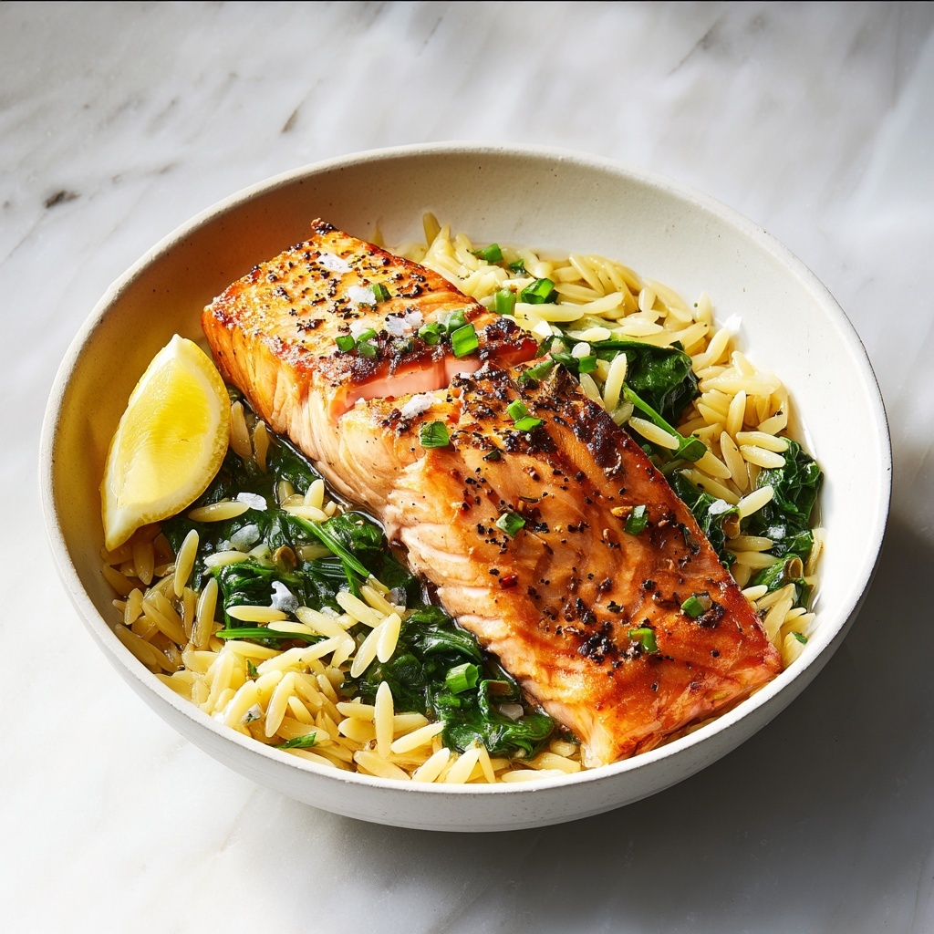 One-Skillet Salmon with Lemon Orzo Recipe - Recipe Image