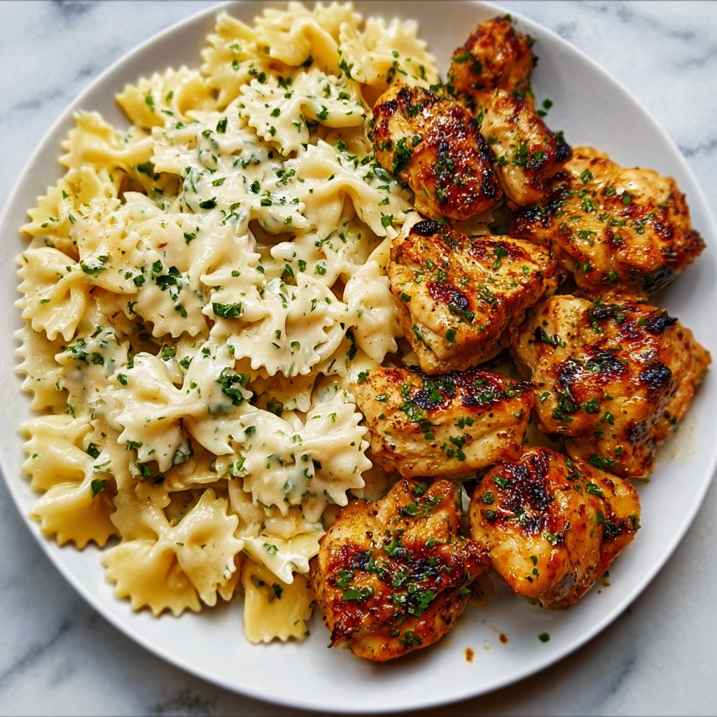 Lemon Garlic Chicken with Creamy Bowtie Pasta Recipe - Recipe Image