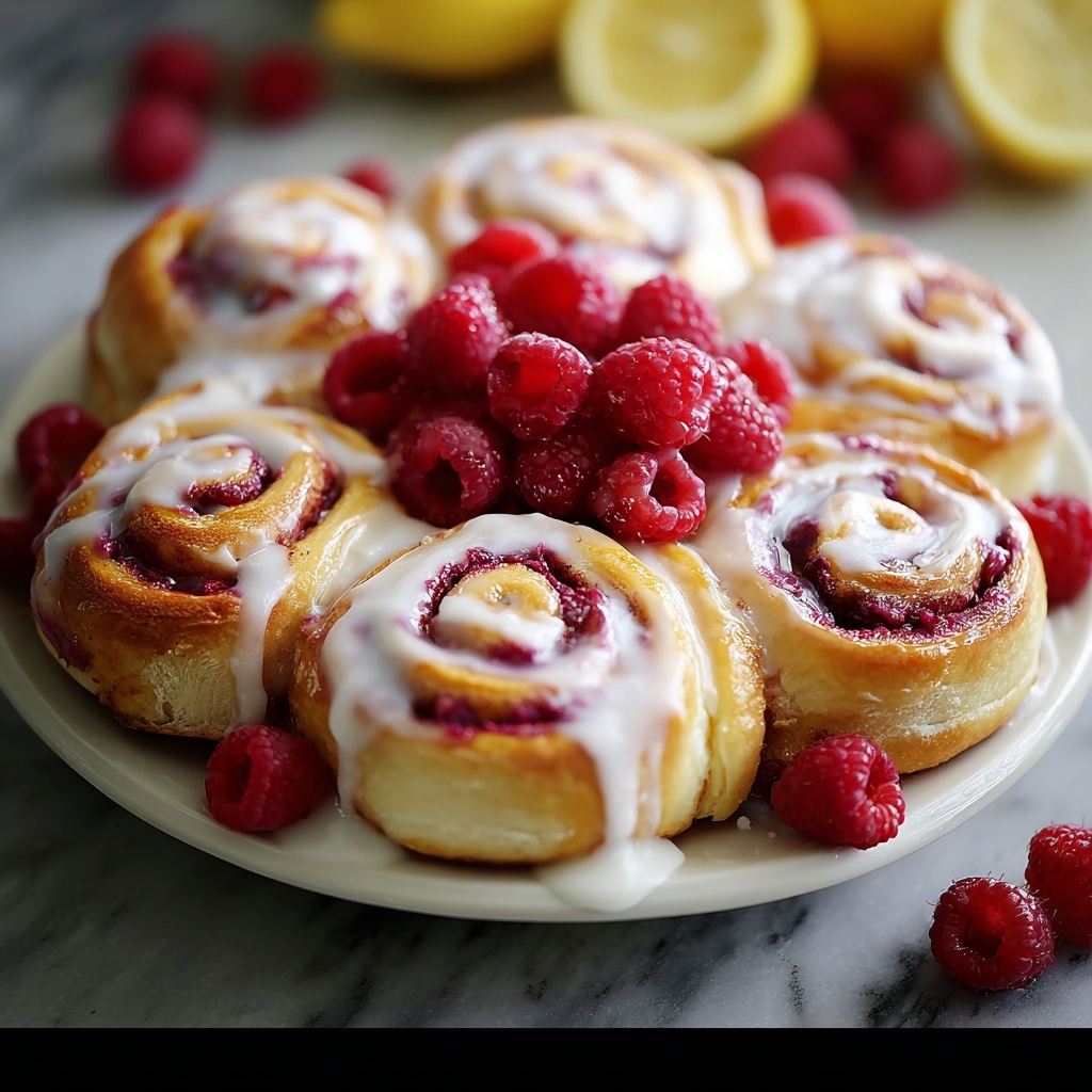 Raspberry Cinnamon Rolls with Lemon Glaze Recipe - Recipe Image