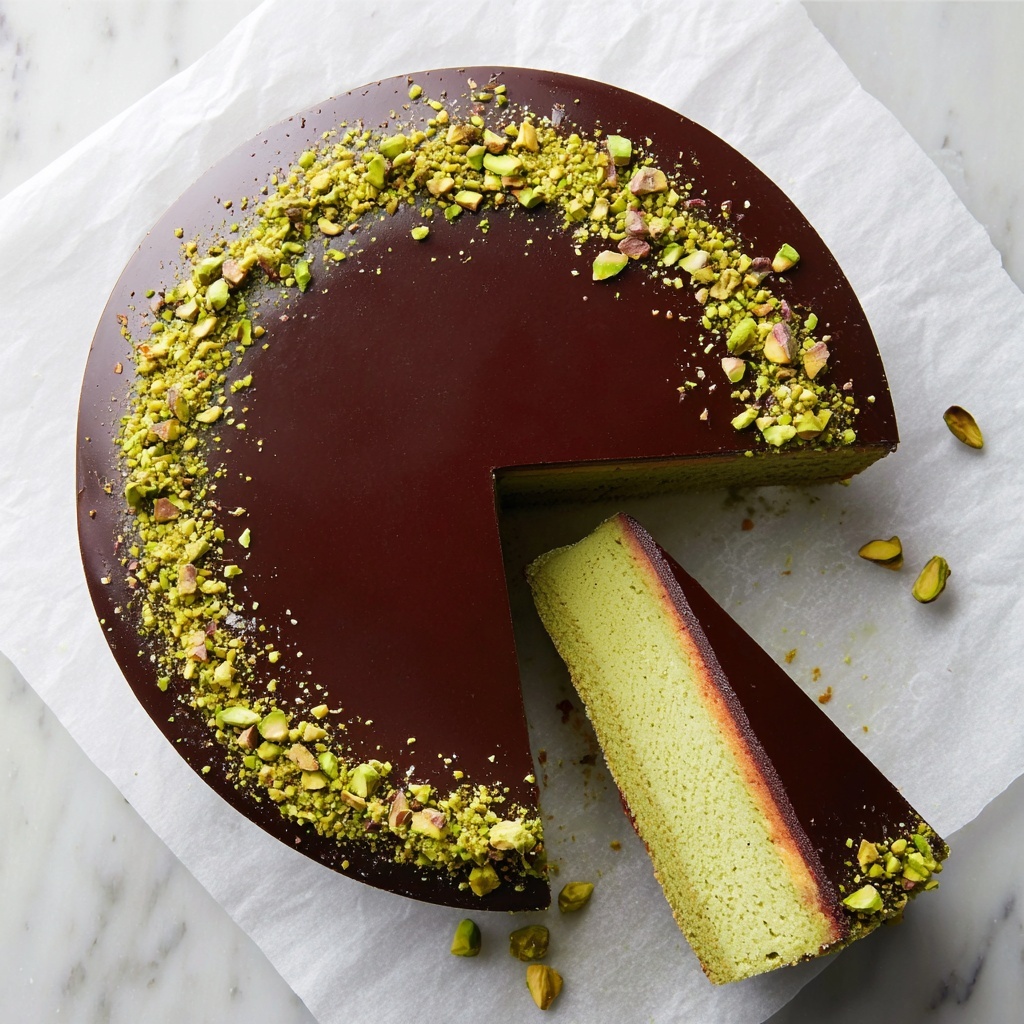 Flourless Pistachio Cake with Chocolate Ganache Recipe - Recipe Image