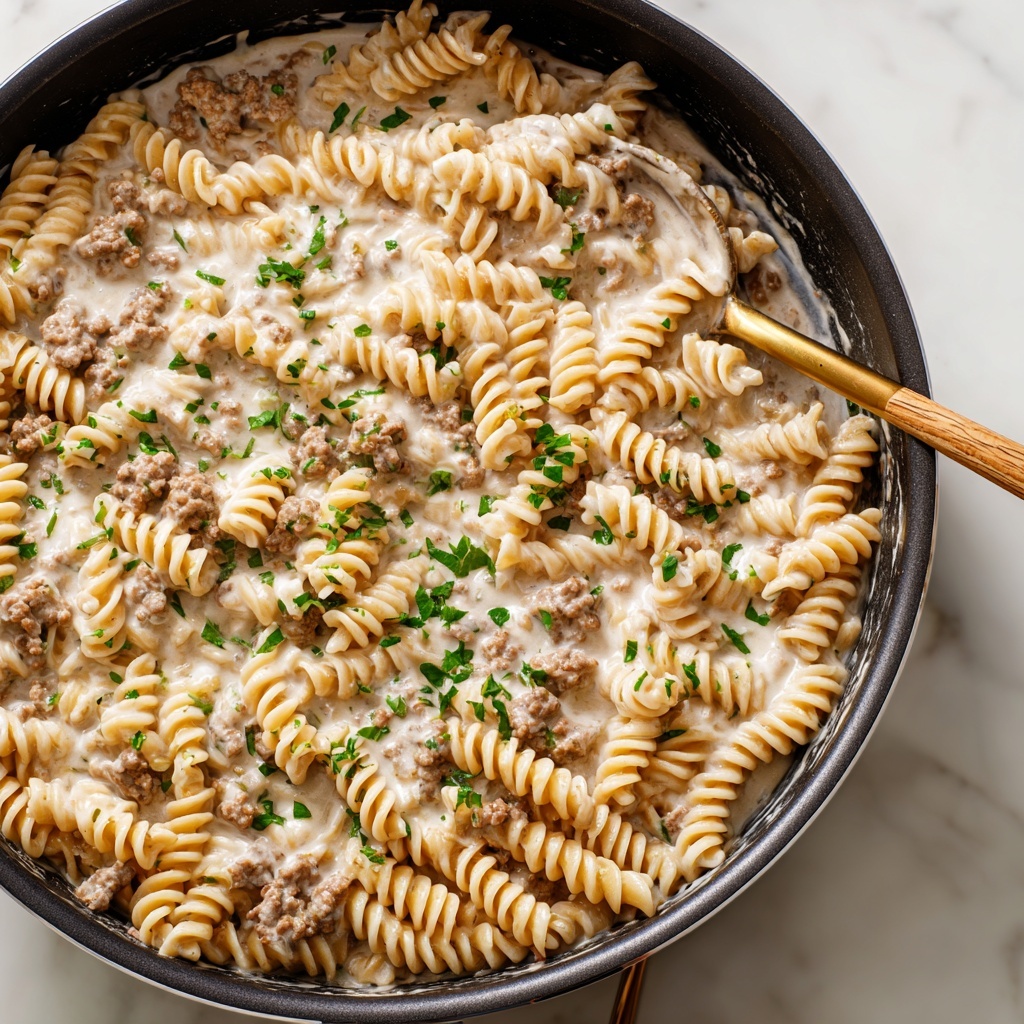 Stovetop Creamy Ground Beef Pasta Recipe - Recipe Image