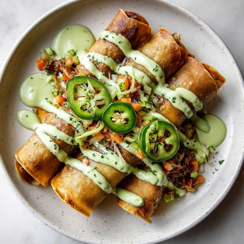 Cheesy Pumpkin Taquitos with Roasted Jalapeño Pepita Crema Recipe - Recipe Image