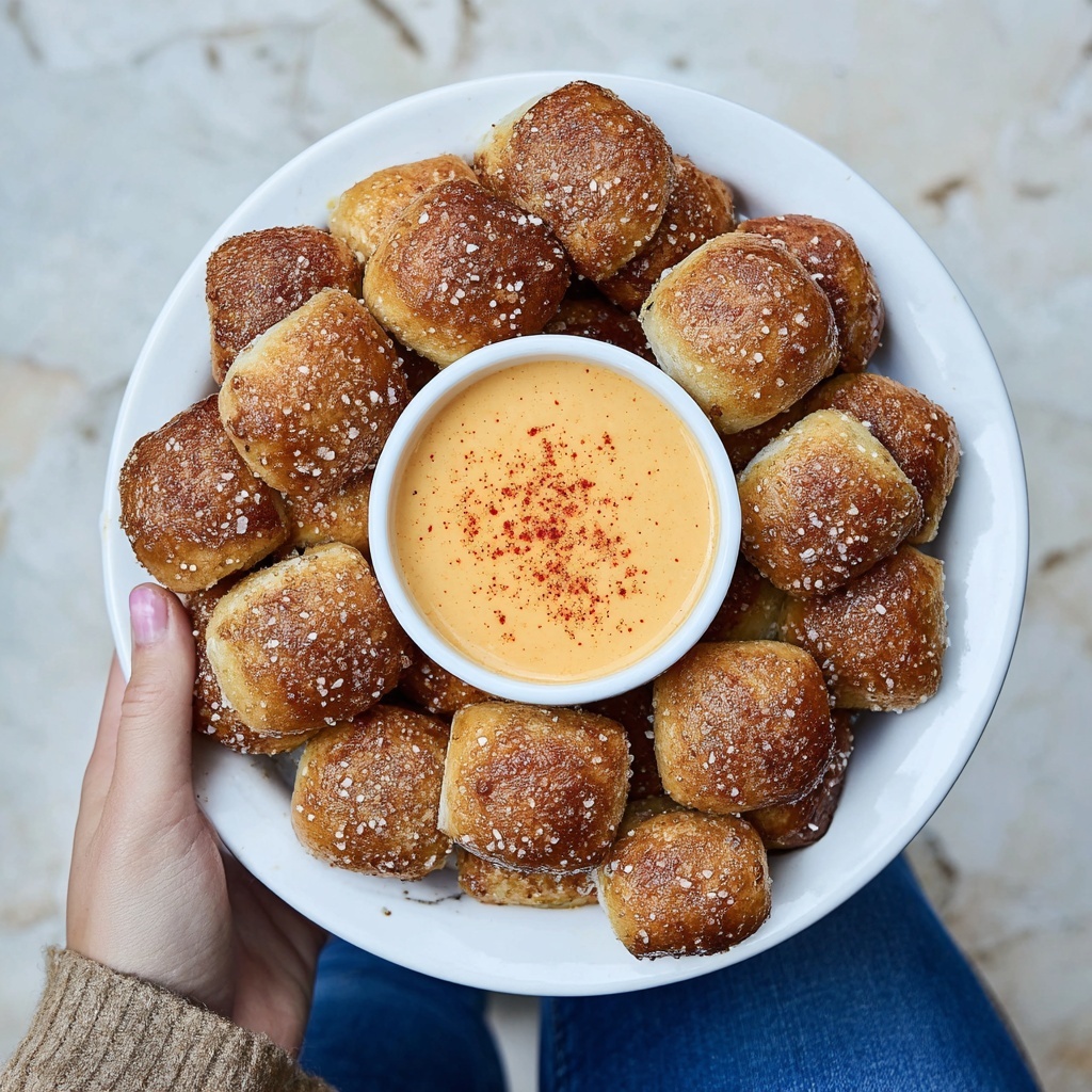 Soft Pretzel Bites with Vegan Cheese Sauce Recipe - Recipe Image