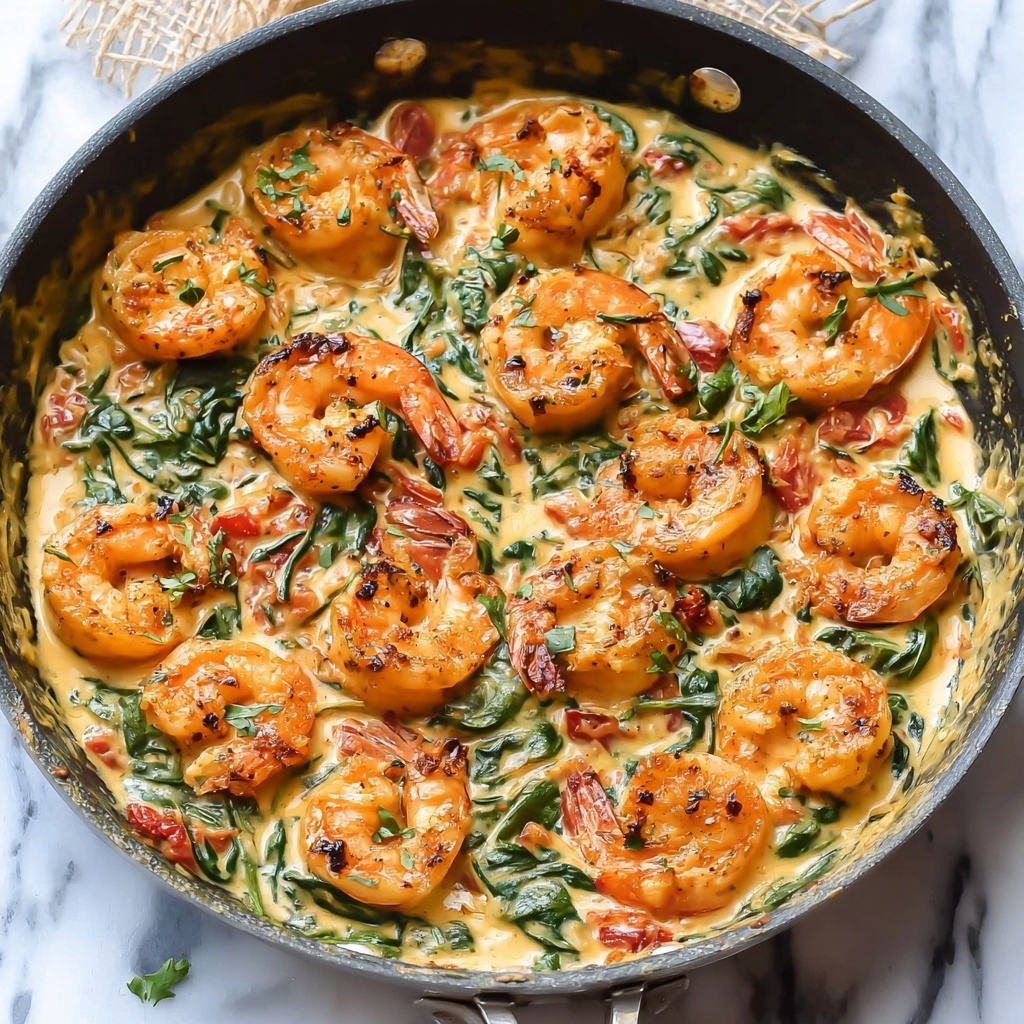 Tuscan Shrimp with Spinach, Artichokes, and Sun-Dried Tomatoes Recipe - Recipe Image