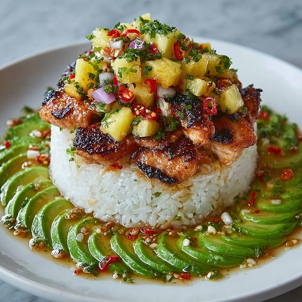 Honey Lime Chicken and Avocado Rice Stack Recipe - Recipe Image