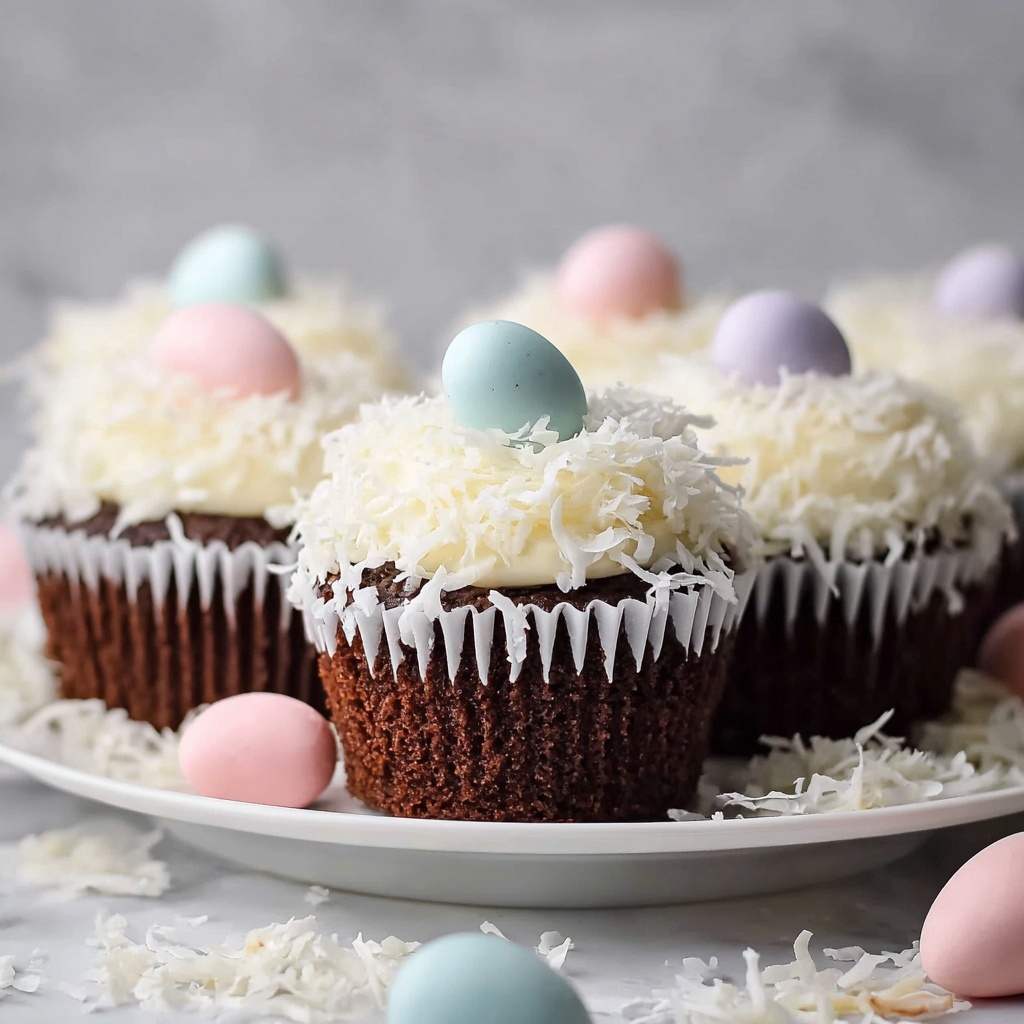Easter Chocolate Ganache Cupcakes with Coconut Frosting Recipe - Recipe Image