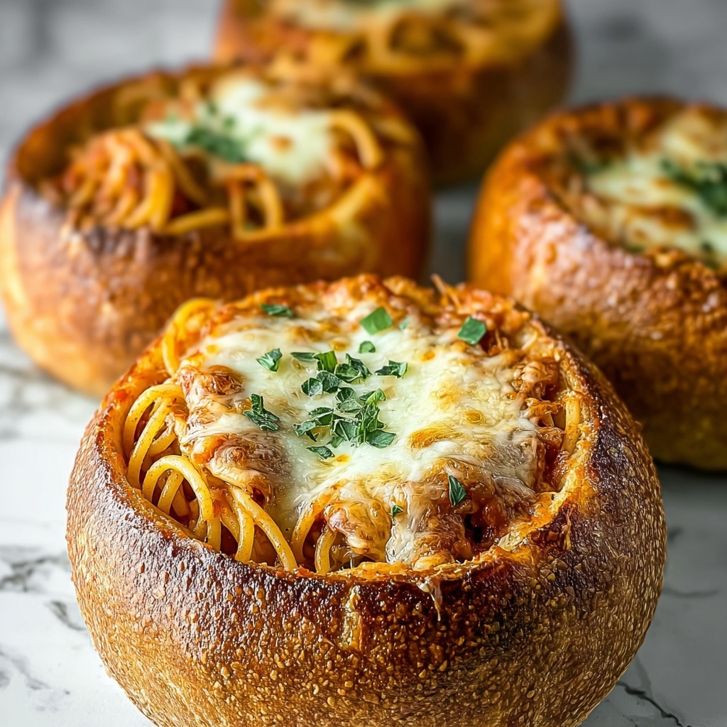 Spaghetti Garlic Bread Bowls: A Delicious Twist on Classic Comfort Food Recipe - Recipe Image