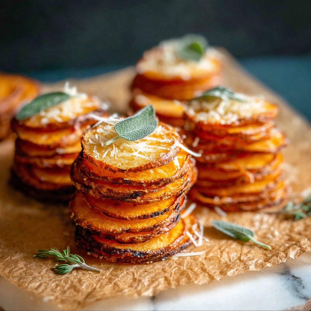 Crispy Parmesan Thyme Sweet Potato Stacks Recipe - Recipe Image