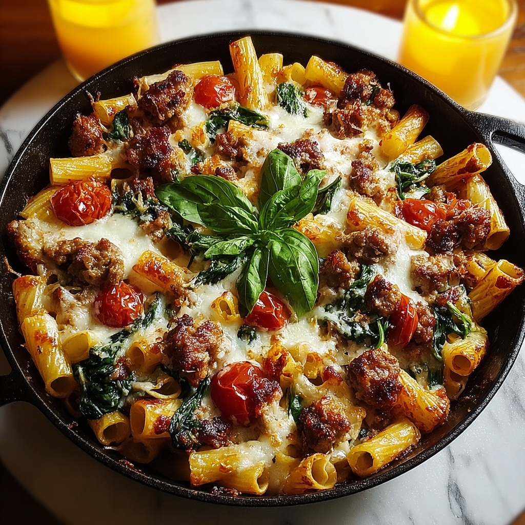 Creamy Tuscan Sausage Pasta Bake Recipe - Recipe Image