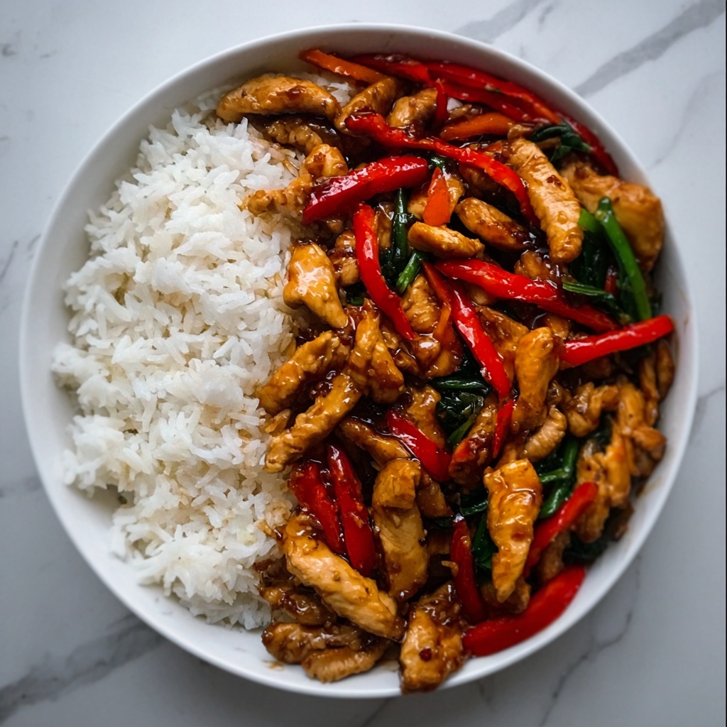 Spicy Garlic Chicken Stir-Fry with Rice Recipe - Recipe Image