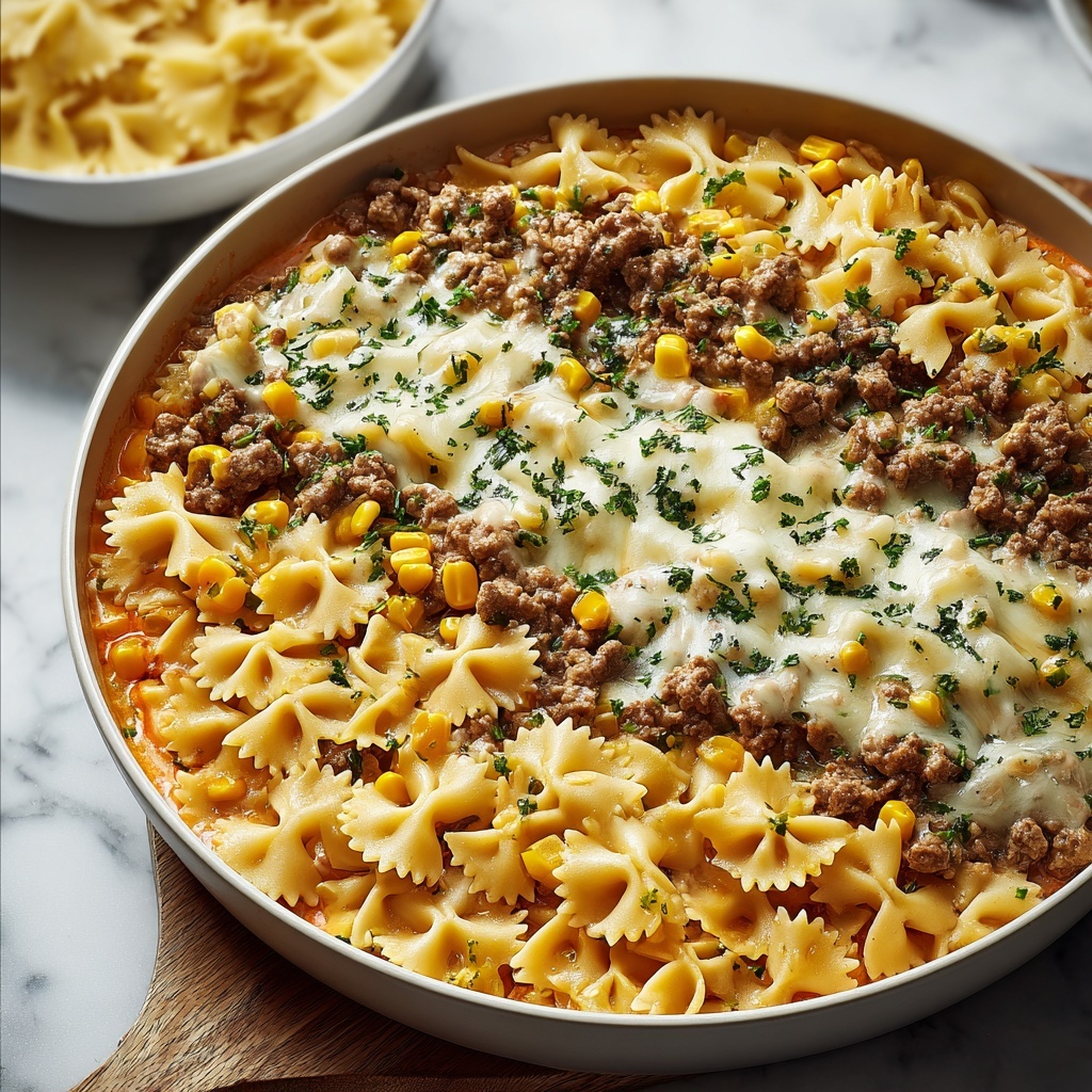 Garlic Butter Ranch Beef and Roasted Corn Bowtie Casserole Recipe - Recipe Image