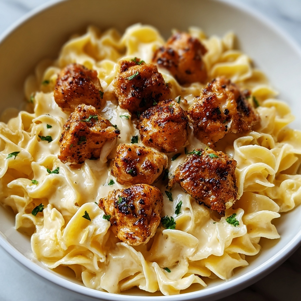Garlic Butter Chicken Bites with Creamy Parmesan Pasta Recipe - Recipe Image