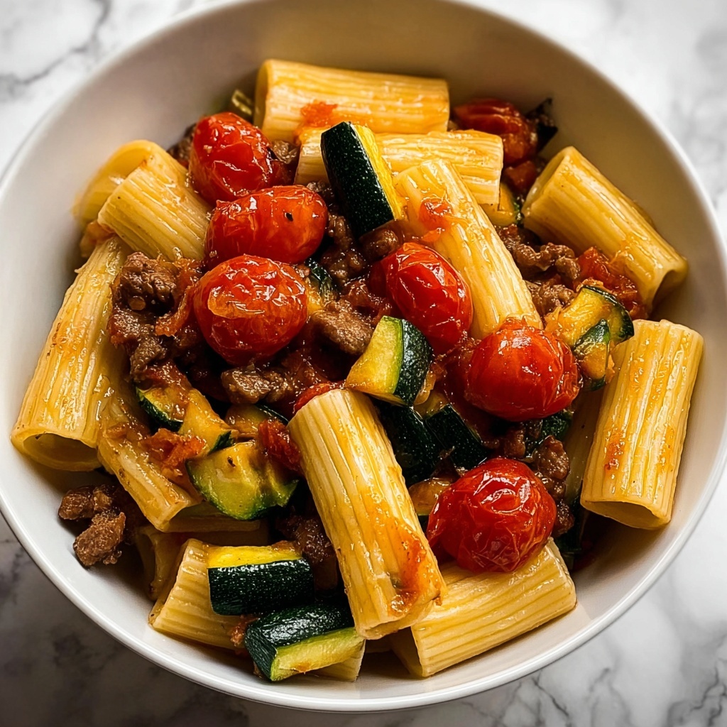 Rigatoni with Sausage, Tomatoes, and Zucchini Recipe - Recipe Image