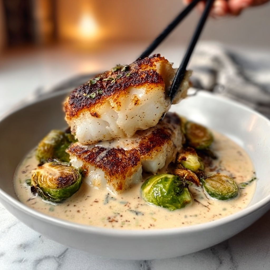 Lemon Garlic Butter Cod Bowls with Roasted Brussels Sprouts Recipe - Recipe Image
