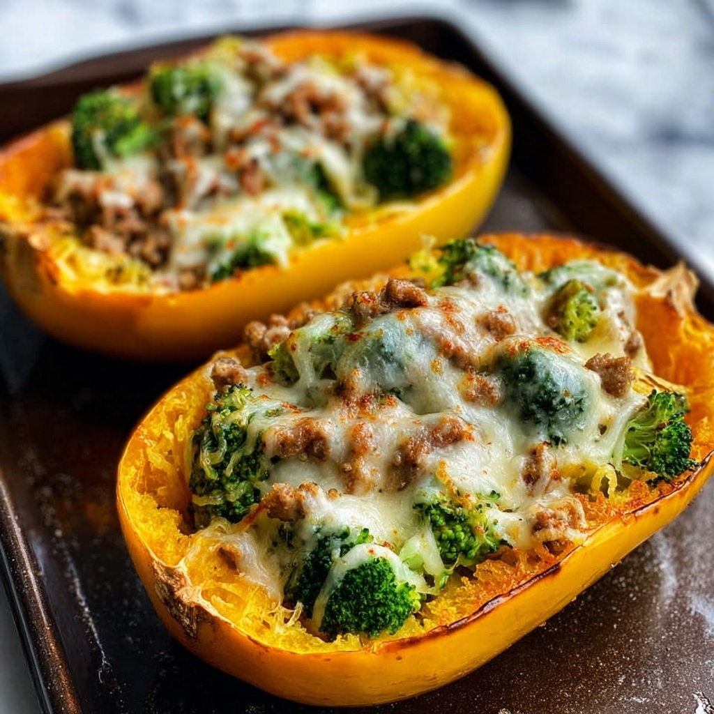 Stuffed Spaghetti Squash with Broccoli and Ground Beef Recipe - Recipe Image