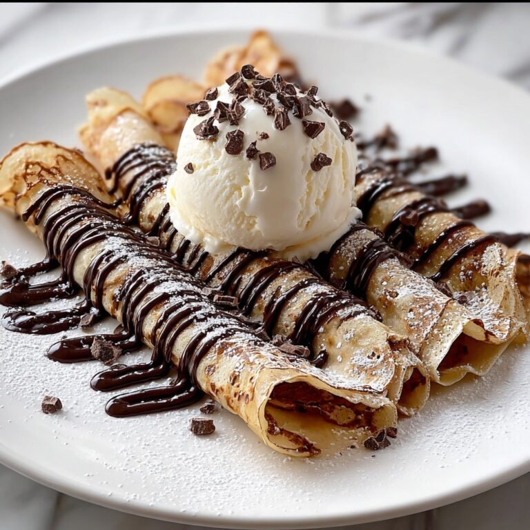 Chocolate Brownie Dessert Crepes with Ice Cream & Chocolate Drizzle Recipe