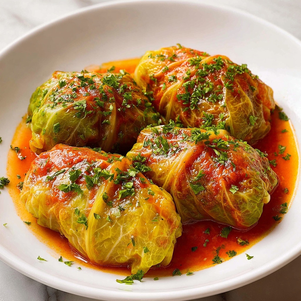 Classic Polish Gołąbki: Stuffed Cabbage Rolls with Tomato Sauce Recipe - Recipe Image