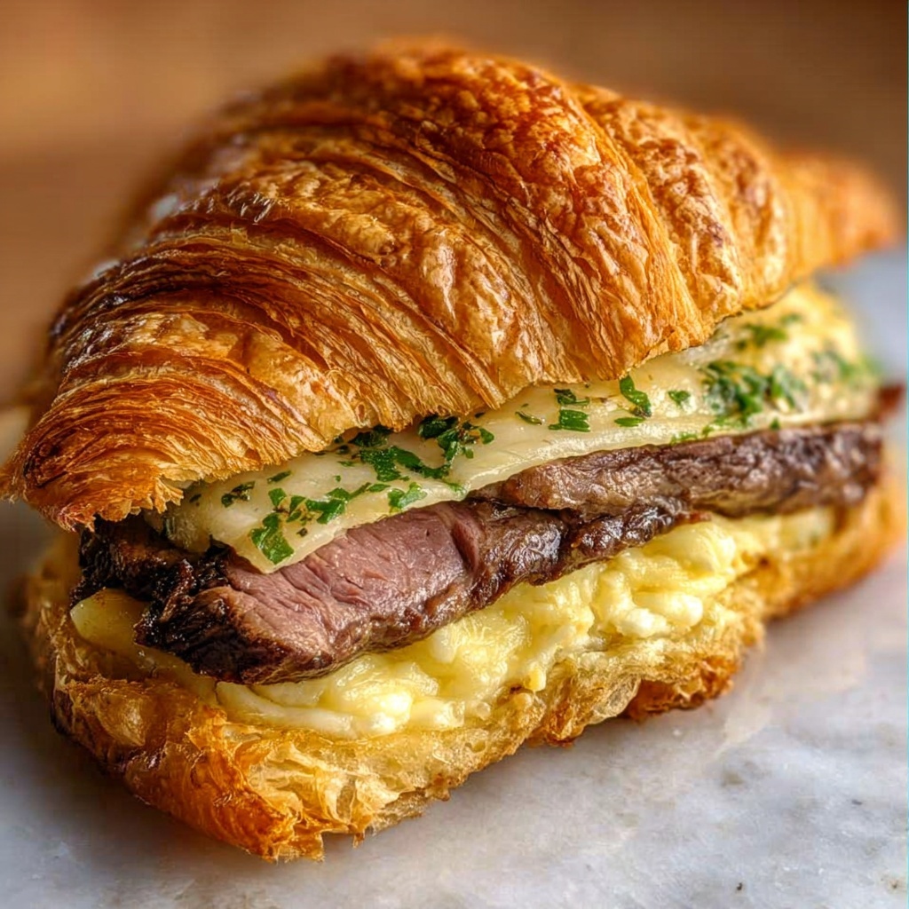 Garlic Butter Steak and Brie Croissant Melt Recipe - Recipe Image