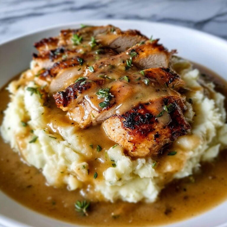 Chicken and Garlic Gravy with Cheesy Mashed Potatoes Recipe