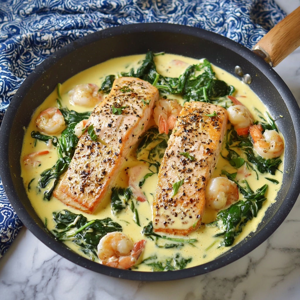 Creamy Garlic Salmon and Shrimp Recipe - Recipe Image