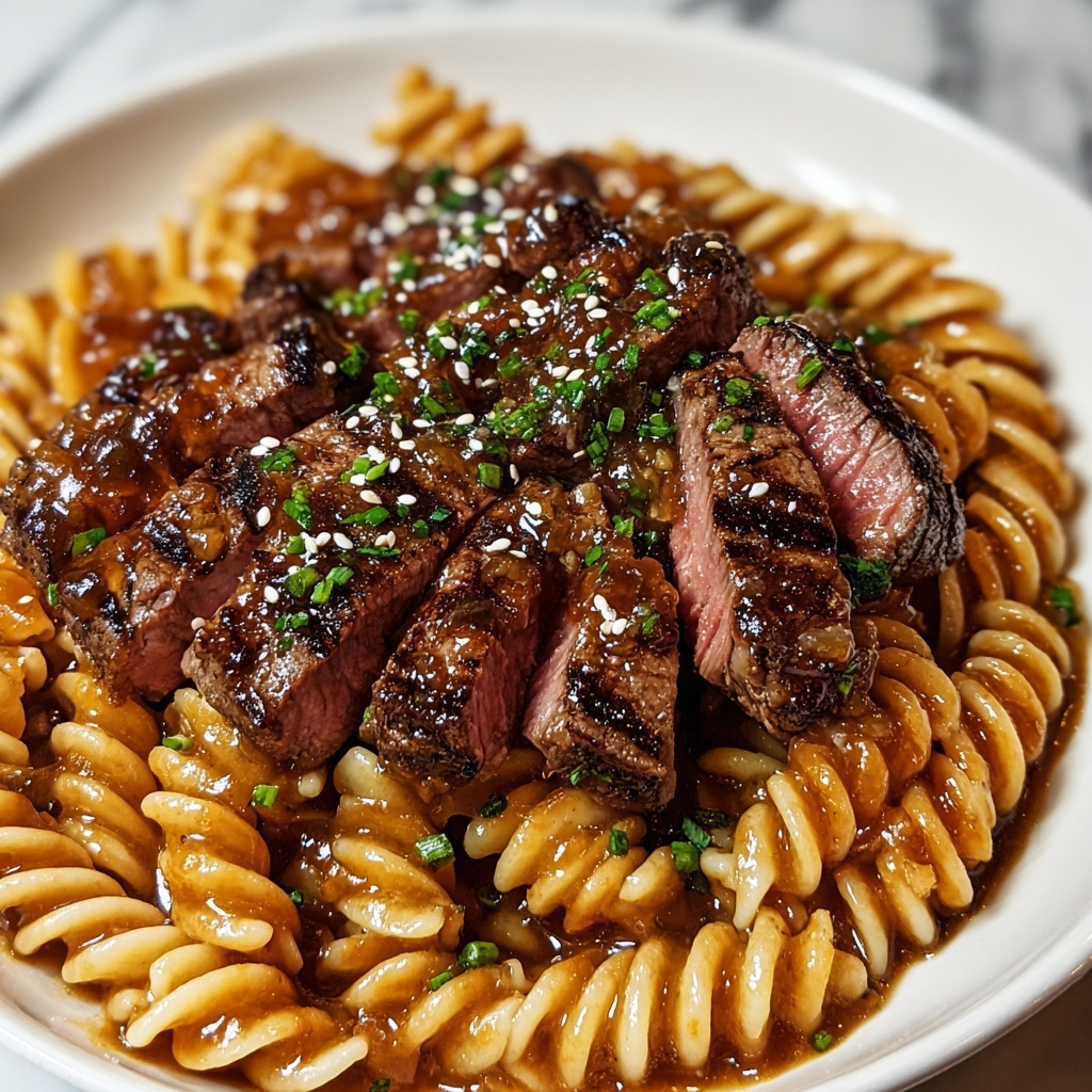 Sticky Honey Garlic Steak and Rotini Recipe - Recipe Image