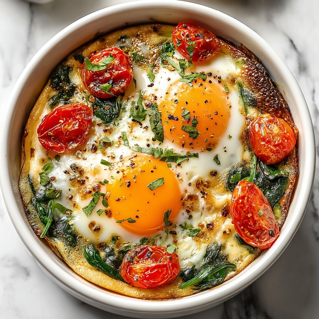 Baked Feta Eggs with Spinach and Tomatoes Recipe - Recipe Image