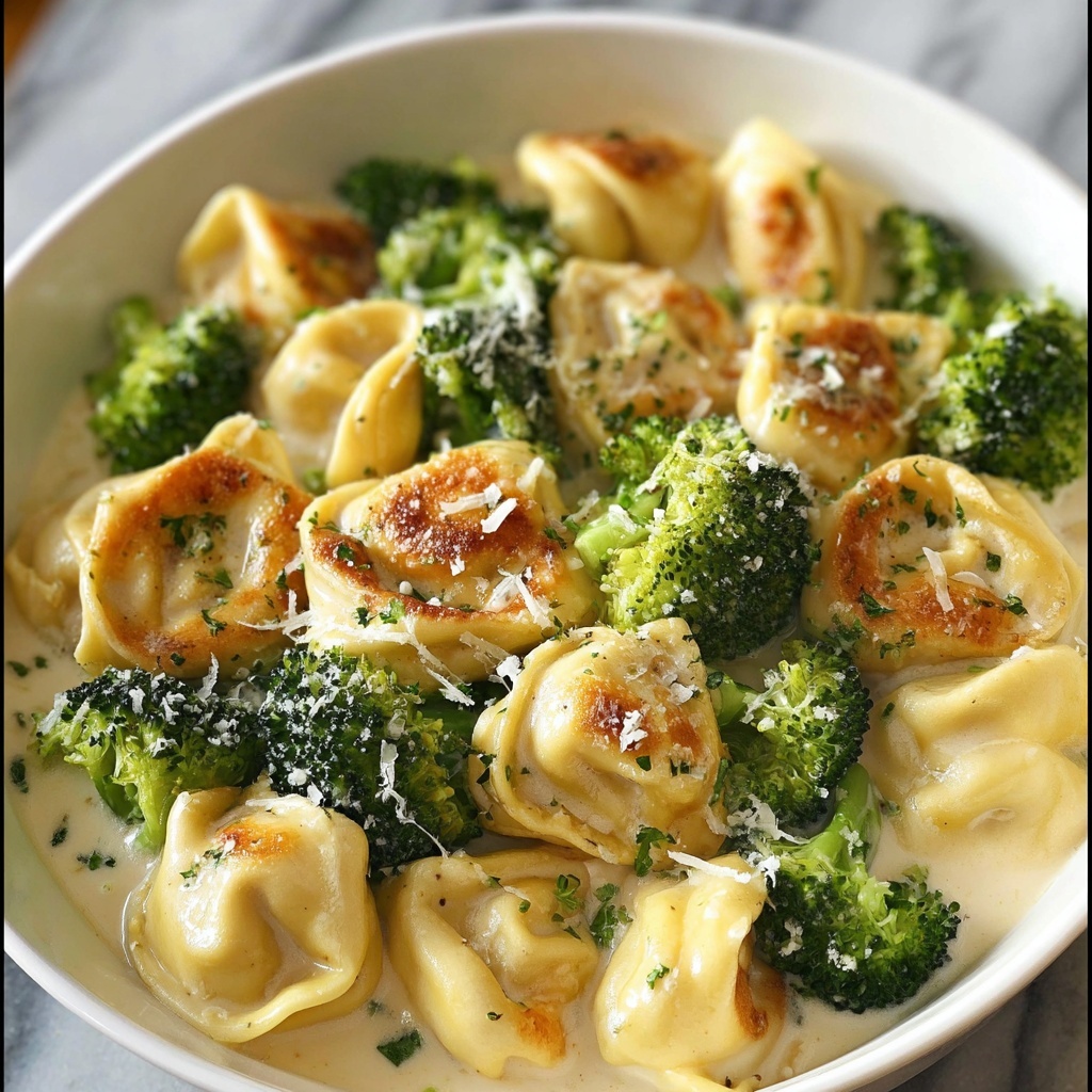 Creamy Garlic Parmesan Tortellini with Chicken & Broccoli Recipe - Recipe Image