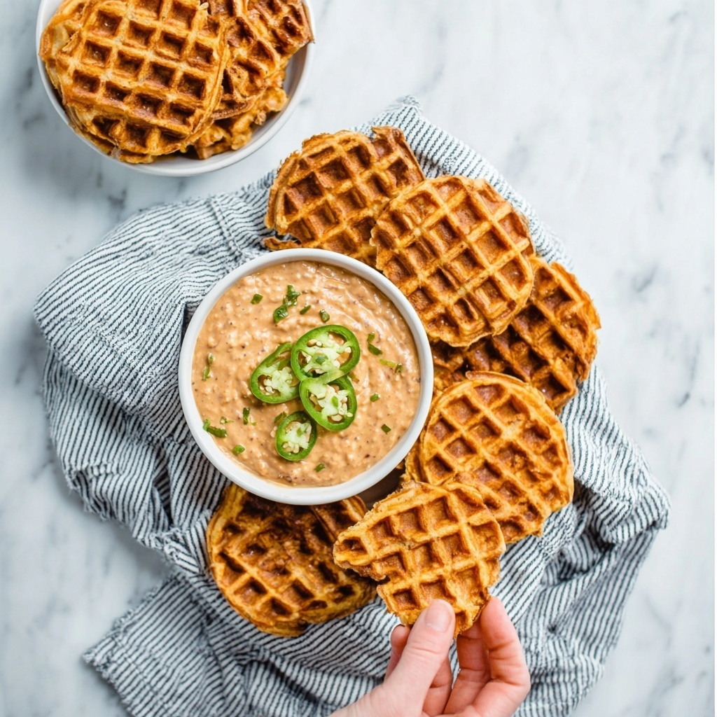 Cheddar-Jalapeño Cornbread Waffles with Turkey Chile Con Queso Dip Recipe - Recipe Image