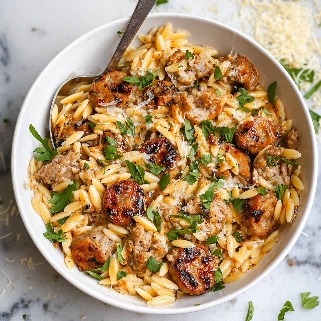 Creamy Chicken Sausage Orzo Recipe - Recipe Image