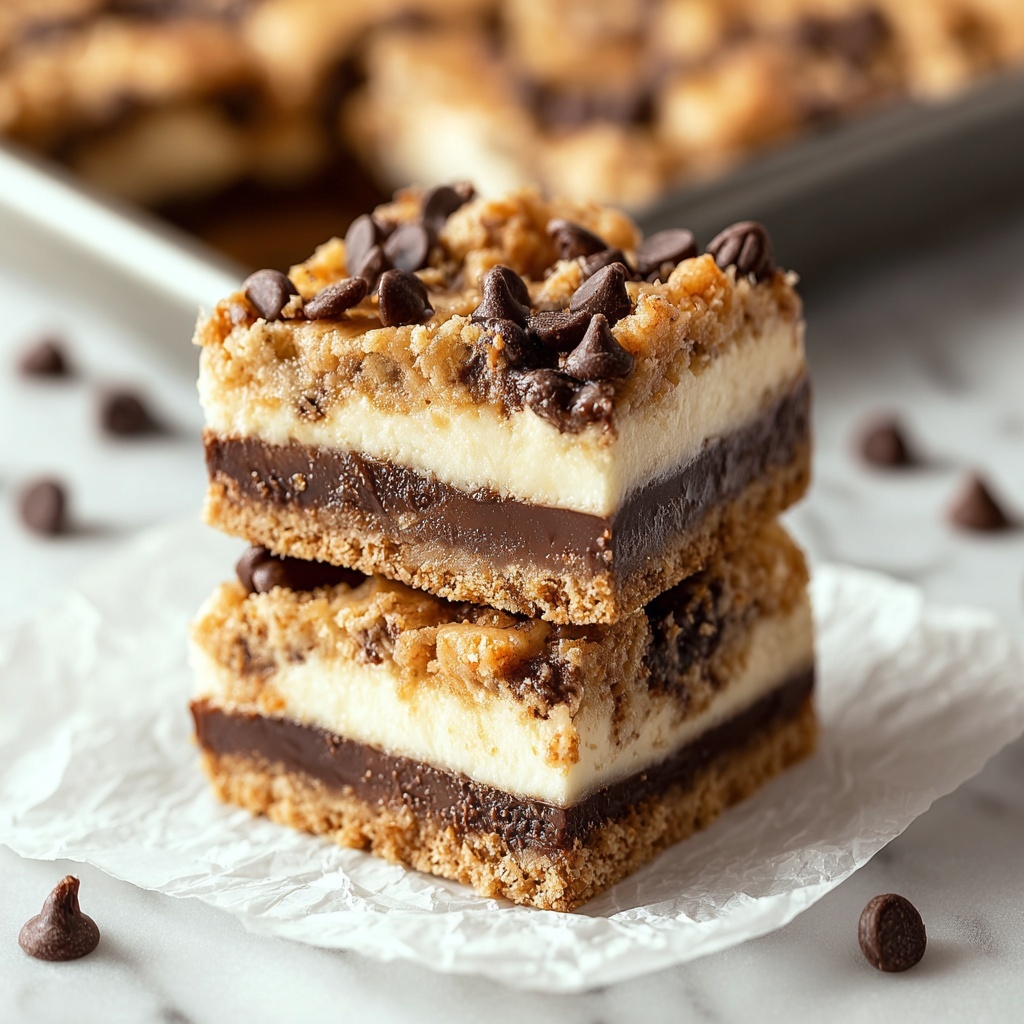 Peanut Butter Chocolate Chip Cookie Cheesecake Bars Recipe - Recipe Image
