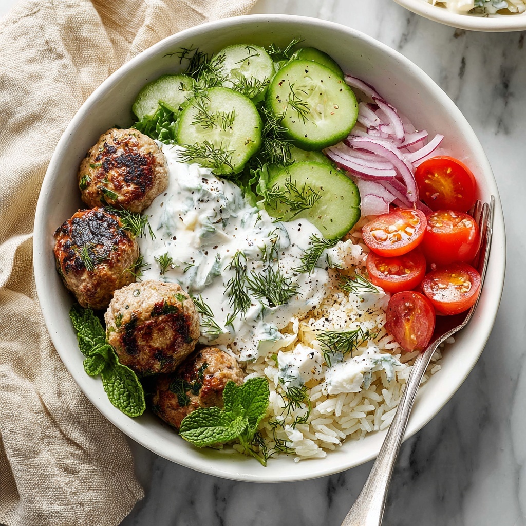 Greek Chicken Meatballs with Tzatziki and Fresh Veggies Recipe - Recipe Image