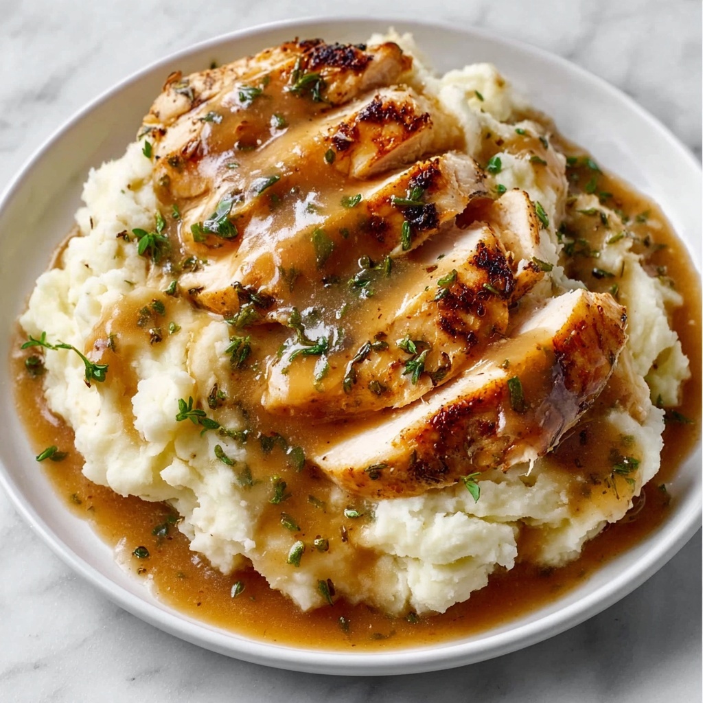 Chicken and Garlic Gravy with Cheesy Mashed Potatoes Recipe - Recipe Image