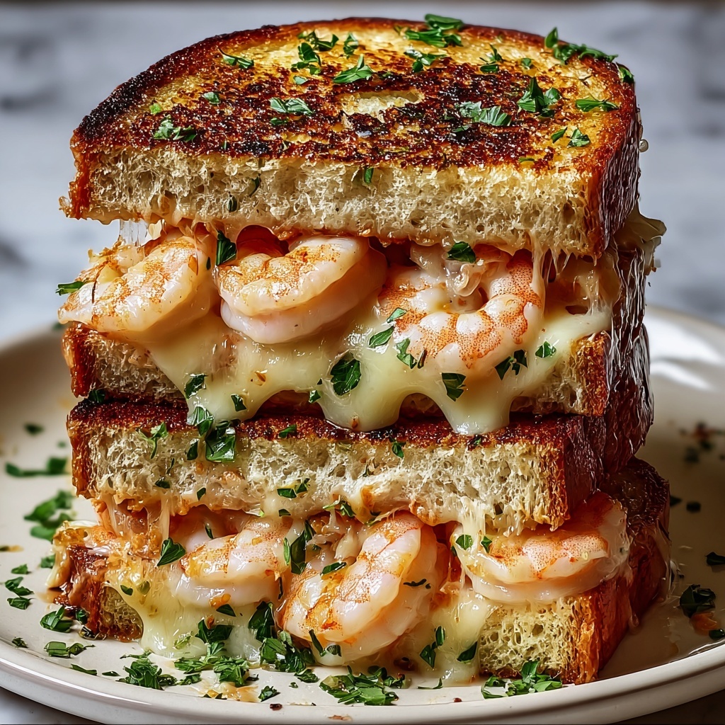 Cheesy Garlic Bread Shrimp Grilled Cheese Recipe - Recipe Image