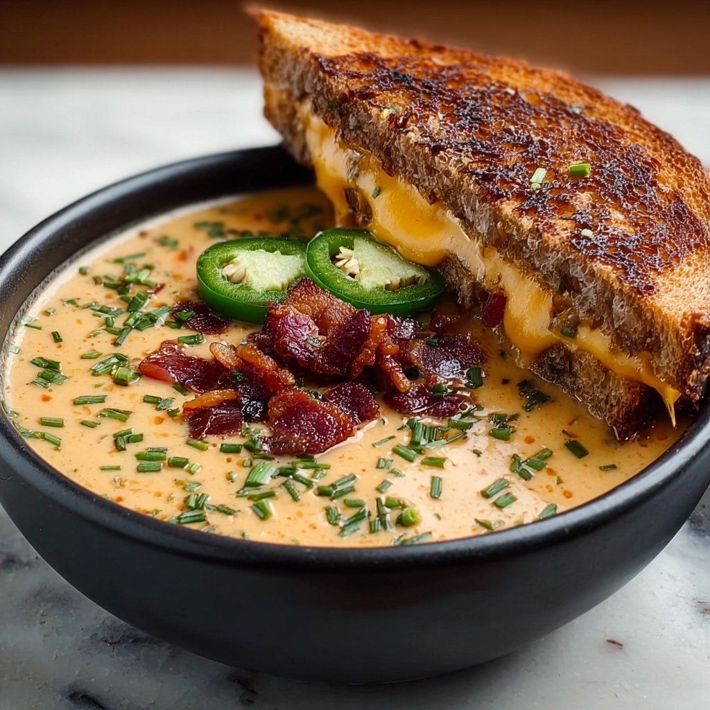 Spicy Jalapeño Popper Soup with Grilled Cheese Dippers Recipe - Recipe Image