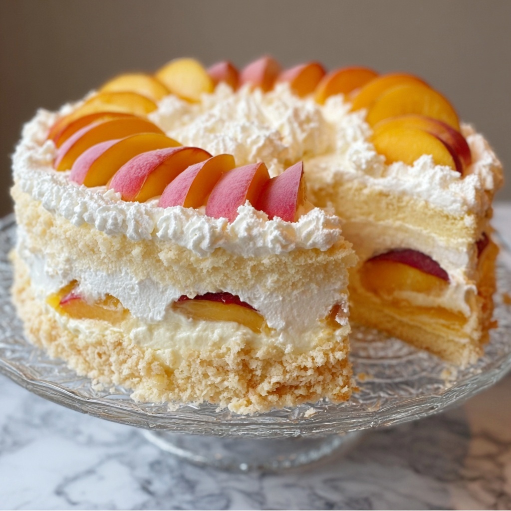 Peaches and Cream Punch Bowl Cake Recipe - Recipe Image