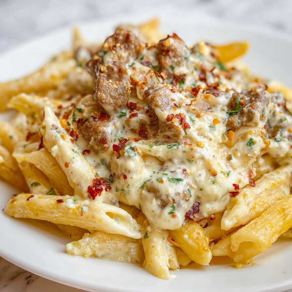 Three Cheese Italian Sausage Alfredo Bake Recipe - Recipe Image