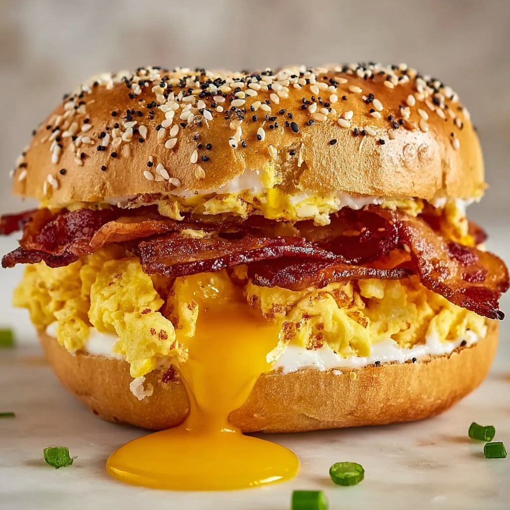 Bagel Breakfast Sandwich with Spicy Mayo, Egg, Cheese, and Bacon Recipe - Recipe Image