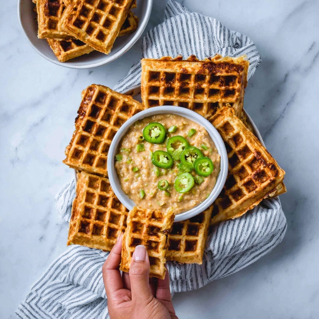 Cheddar-Jalapeño Cornbread Waffles with Turkey Chile Con Queso Dip Recipe - Recipe Image