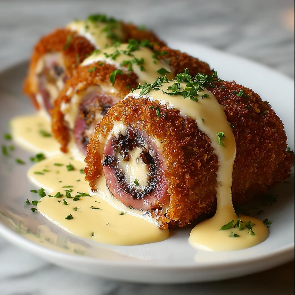 Crispy and Creamy Chicken Cordon Bleu with Dijon Sauce Recipe - Recipe Image